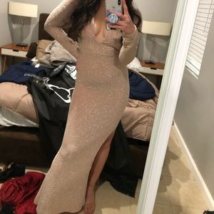 Champagne Bridesmaid Dress with added slit